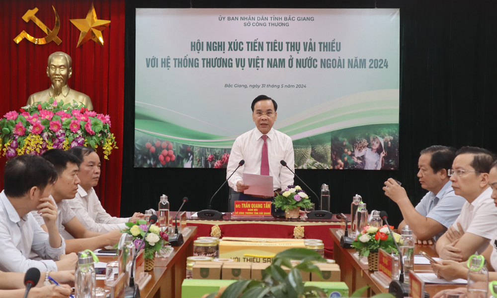 Đồng chí Trần Quang Tấn phát biểu tại điểm cầu Bắc Giang.